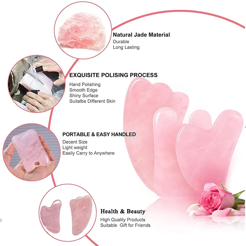 Jade Roller Gua Sha - Rosa quartzo guache raspador rosto massagem