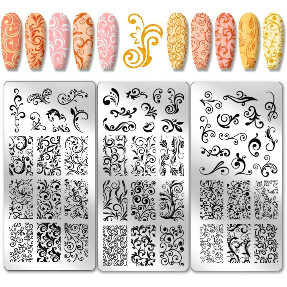 Nail Art Stamping Kit - 3 pçs padrão de redemoinho modelos