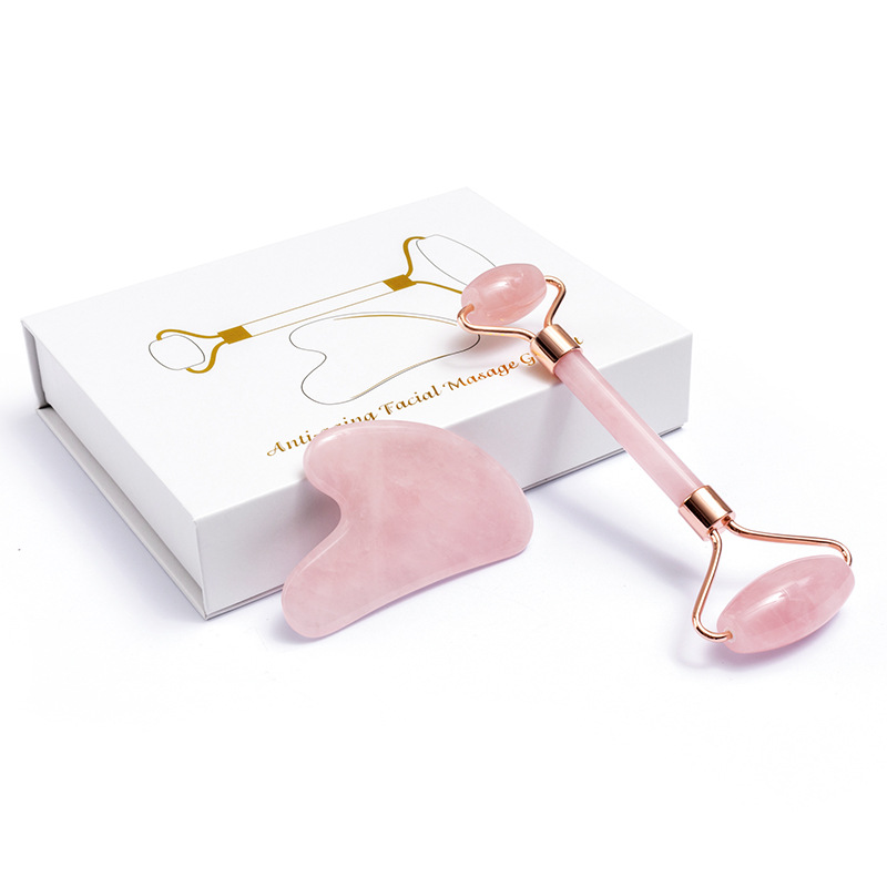 Jade Roller Gua Sha - Rosa natural de quartzo jade rolo