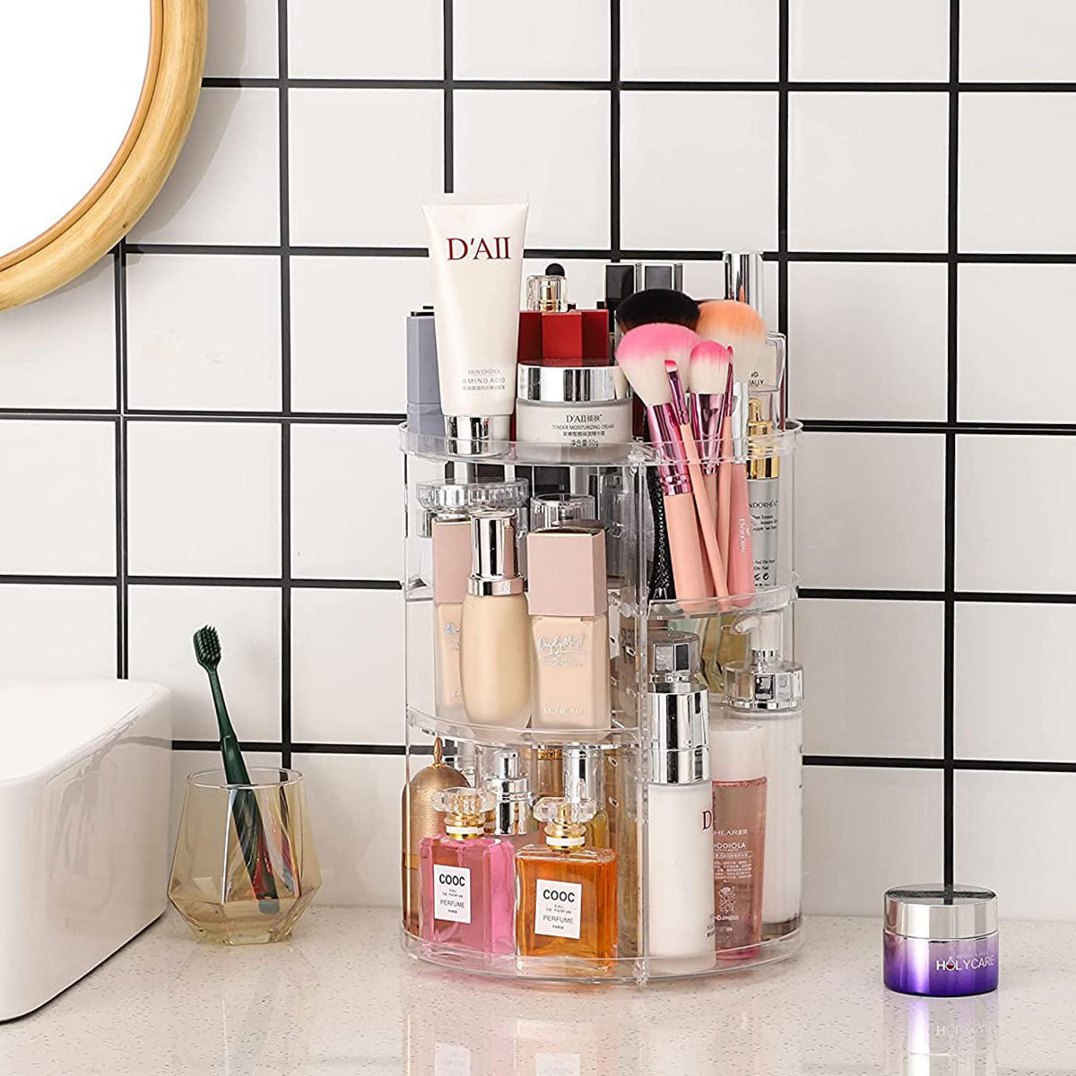 Beauty Makeup Desk - Prateleira de Armazenamento de Cosméticos Giratória