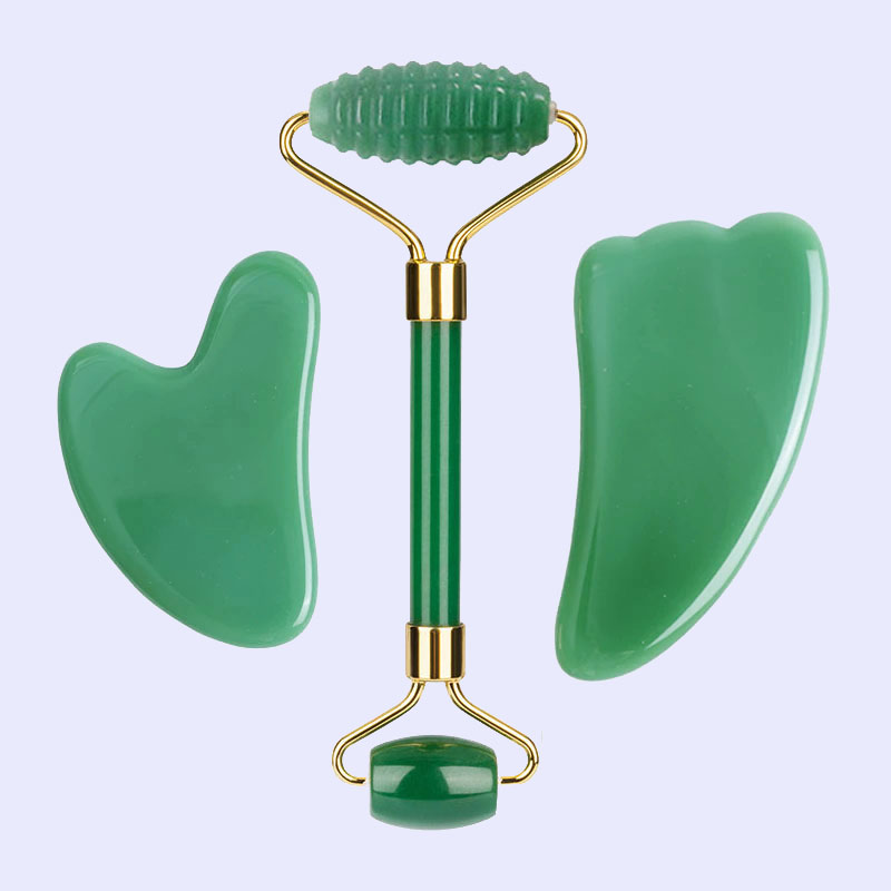 Jade Roller Gua Sha - Rolo Massageador Facial de Jade Aventurina
