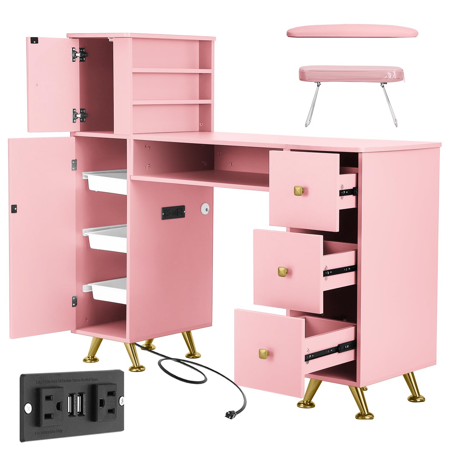 Beauty Makeup Desk - Mesa de Unhas Rosa para Técnicos