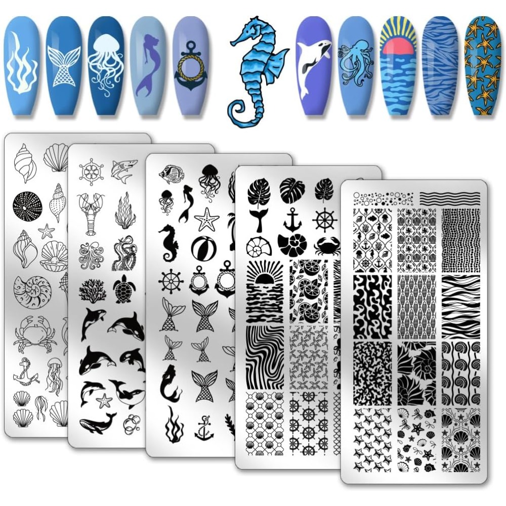 Nail Art Stamping Kit - 5 pçs oceano tema carimbo de