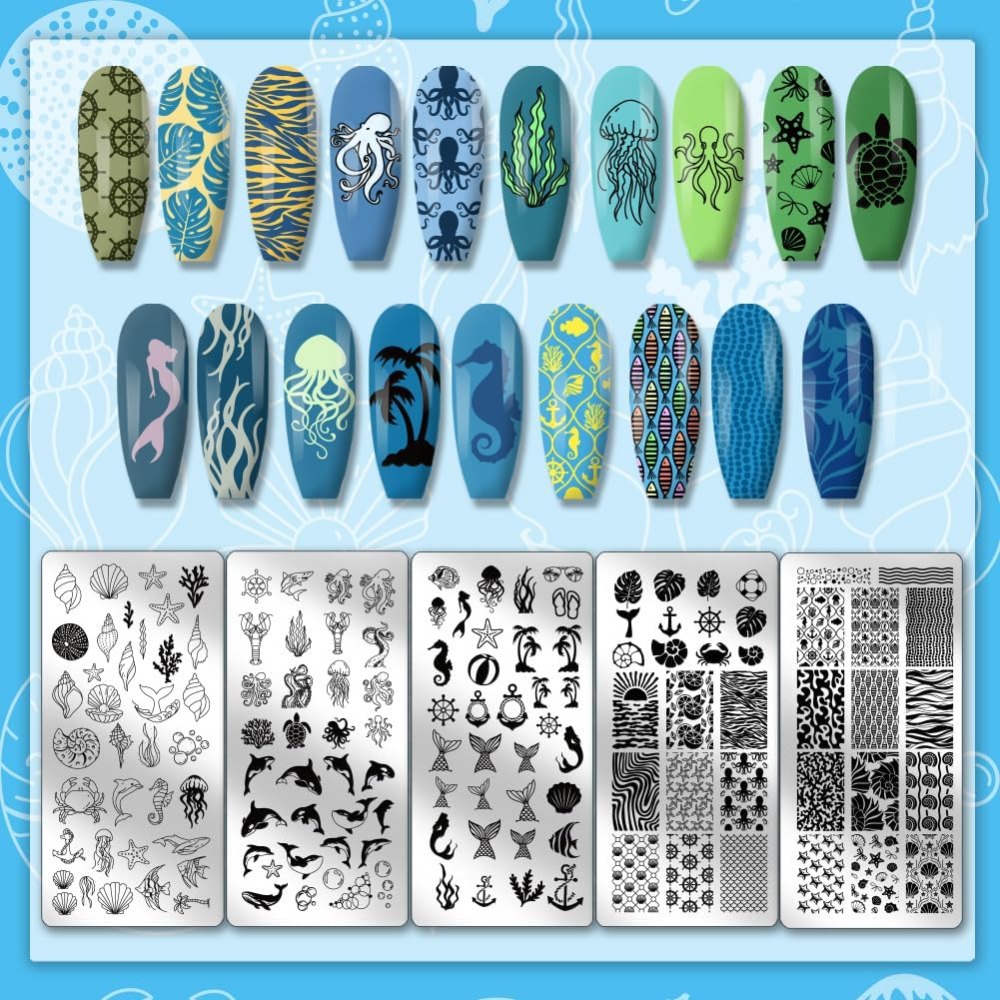 5 pçs oceano tema carimbo de u - Nail Art Stamping Kit avaliação e preço